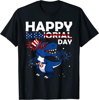 Happy Memorial Day 4th Of July Dinosaur Usa Flag Hat Unisex T-Shirt