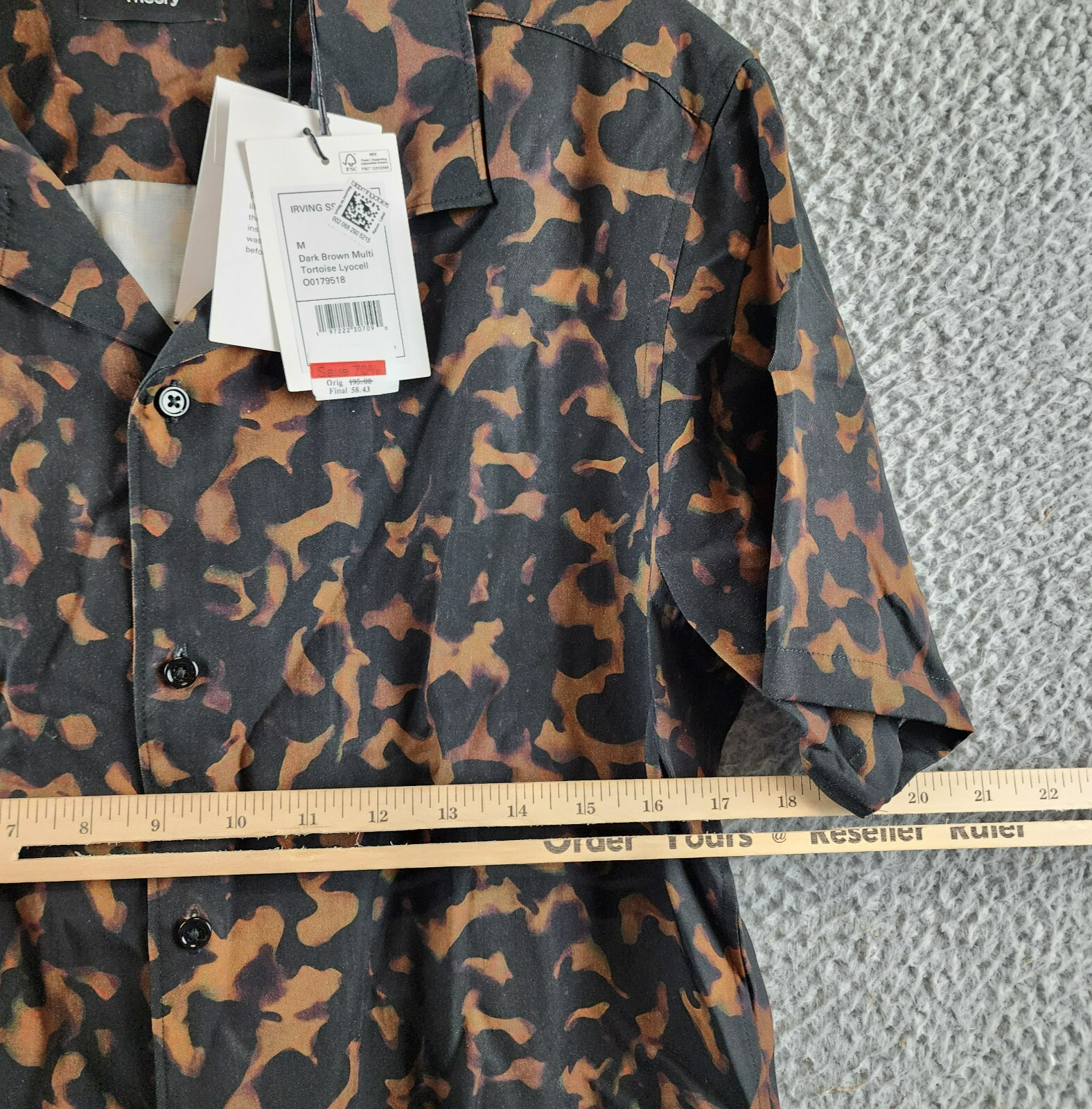 Theory Irving Tortoise Short Sleeve Button Up Shirt Men's M Dark Brown Multi - Picture 10 of 16