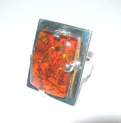 ARTISAN STUDIO STERLING SILVER SIGNED LARGE HUGE BALTIC AMBER RING MEN/WOMEN
