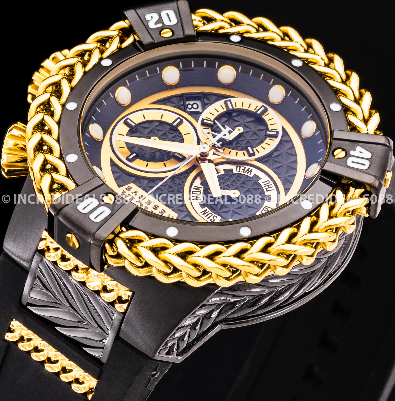 Pre-owned Invicta Reserve Bolt Hercules Swiss Chronograph 18k Gold Plated Black Dial Watch