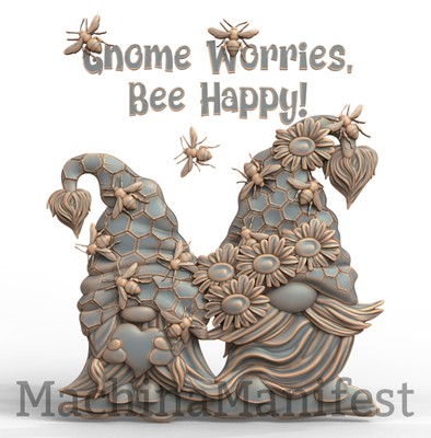 3D Model STL File for CNC Router/Laser & 3D Printer 3042. GNOME WORRIES