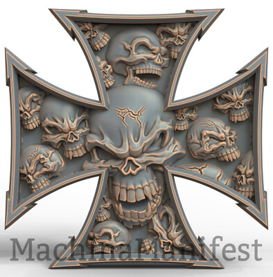 3D Model STL File for CNC Router/Laser & 3D Printer 3235. SKULL CROSS