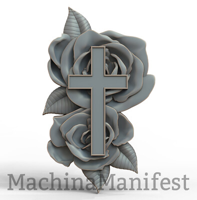 3D Model STL File for CNC Router/Laser & 3D Printer 2622. CROSS ON ROSES