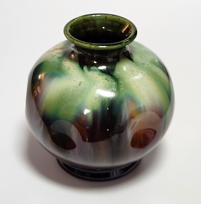 Vintage Earth-Tone Colored Round Vase 4'' wide with 2'' opening at top