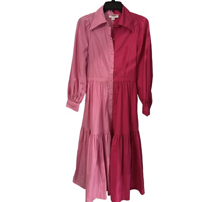 Christopher John Rogers Two Tone Color Block Pink Midi Shirt Dress