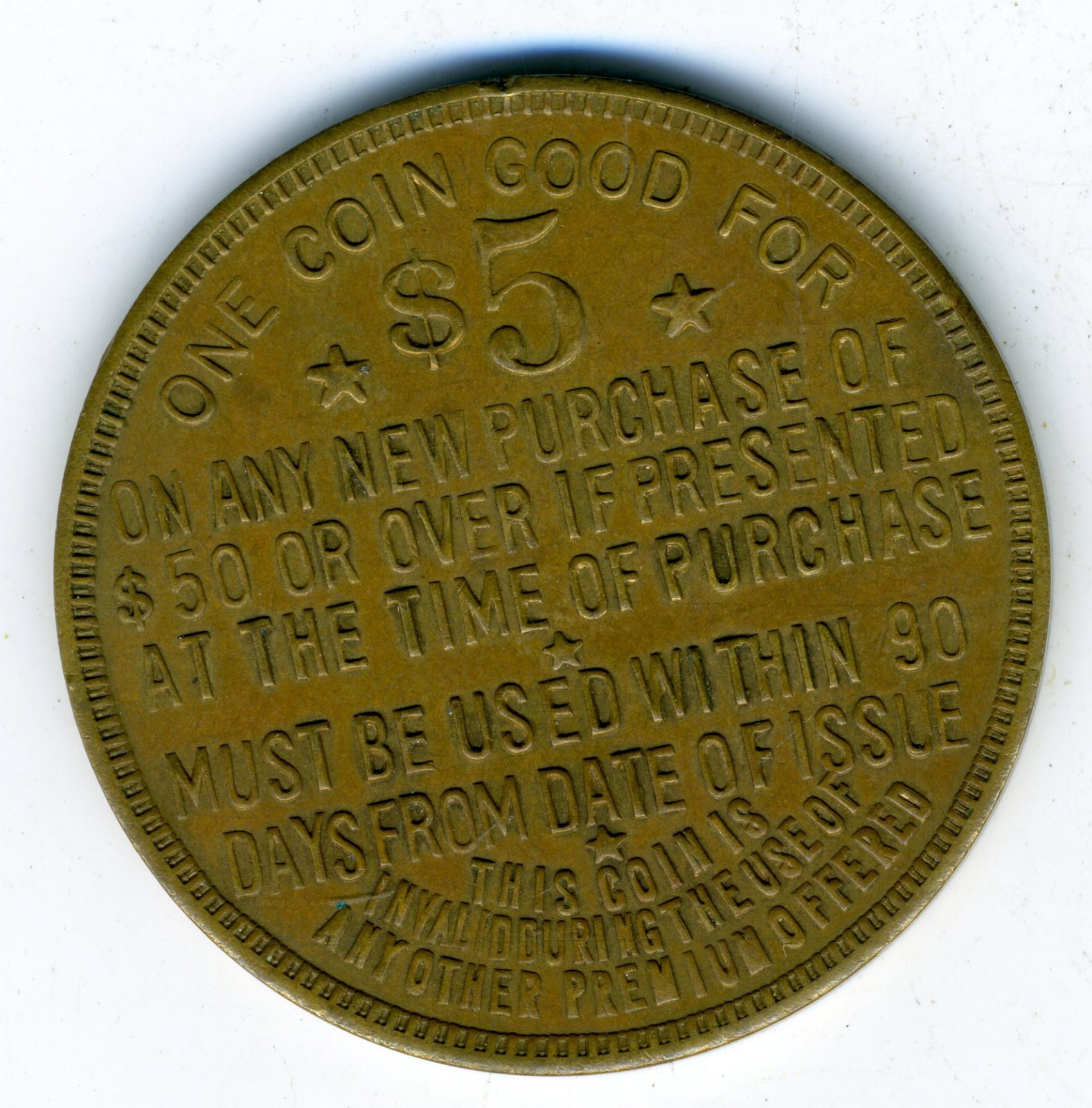 VINTAGE GOLD STAR CLUB $5 OFF TOKEN