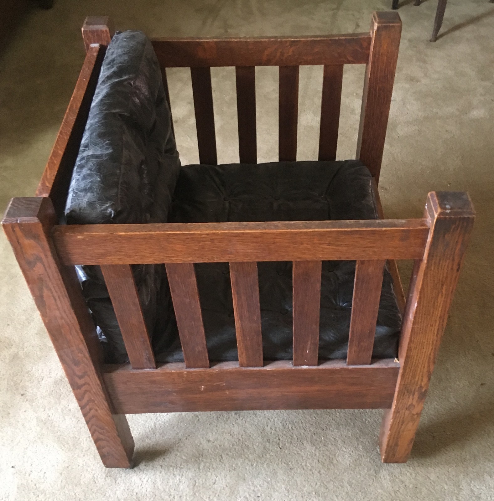 Antique Mission Oak Arts & Crafts Cube Chair (Stickley Design)