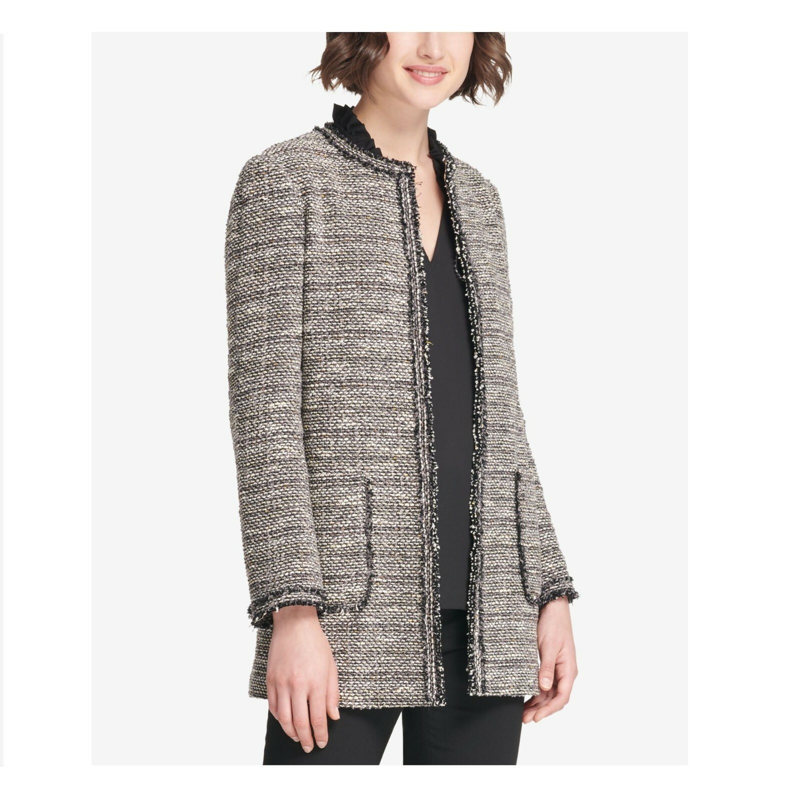 DKNY グレー ジャケット Lサイズ DKNY Womens Gray Plaid Blazer Jacket Size 4 at Amazon