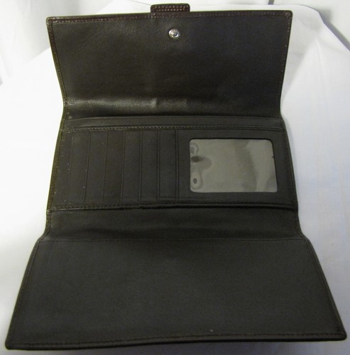 Coach Brown Signature C Wallet Leather Trim Silver Buckle