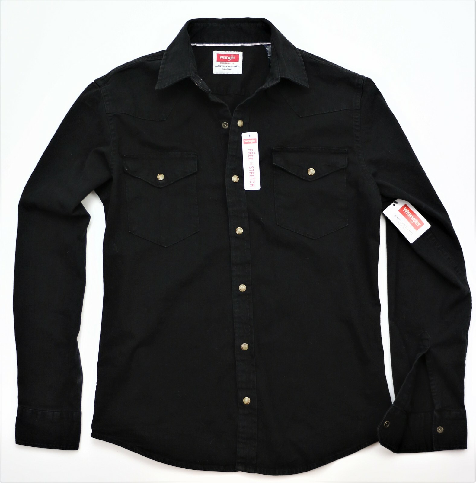Wrangler Denim Shirt Black Denim Color Slim Fit Big Men Wrangler Denim Shirt Black Denim Color Slim Fit Big Men