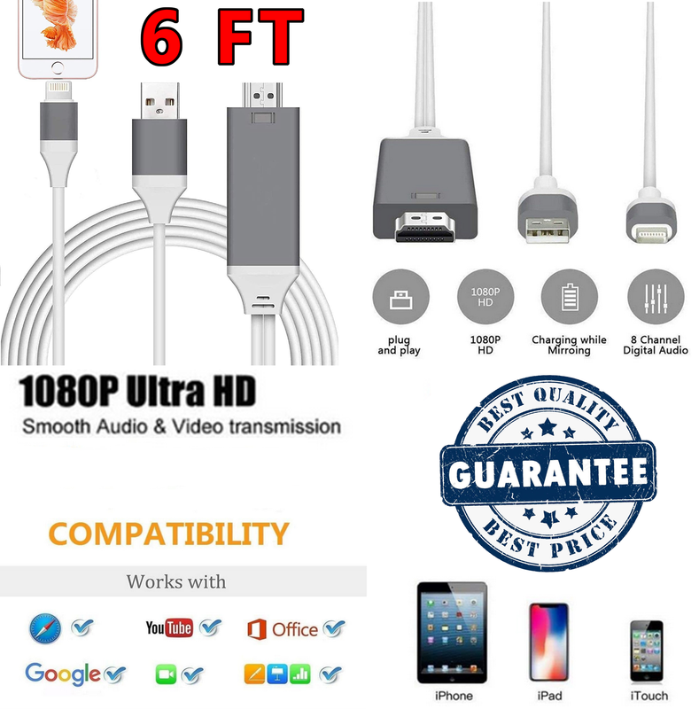 Cable de iPhone a TV Adaptador HDMI Para iPad iOS Devices Adapter Cable 1080P 6F