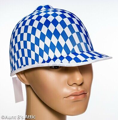 Jockey Helmet Blue & White Diamond Pattern Kentucky Derby Costume Hat OS