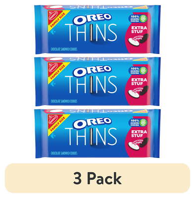 (3 Pack) OREO Thins Extra Stuf Chocolate Sandwich Cookies, Family Size, 13.97 Oz