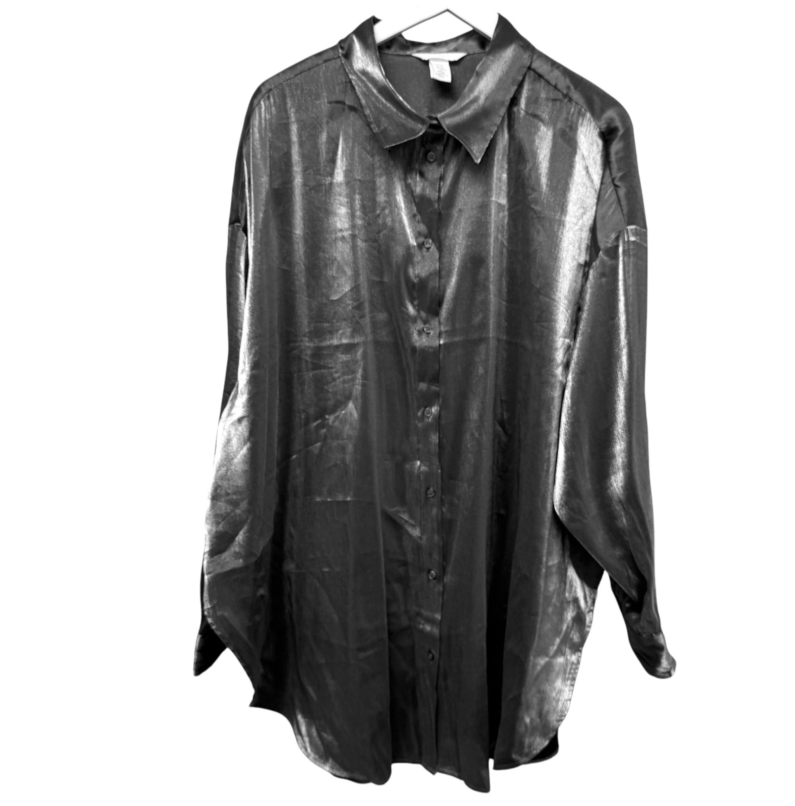 H&M Metallic Silver Top Plus Size XXL Long Sleeve Button Up