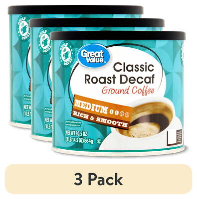 (3 pack) Great Value Classic Decaf Medium Roast Ground Coffee, 30.5 oz