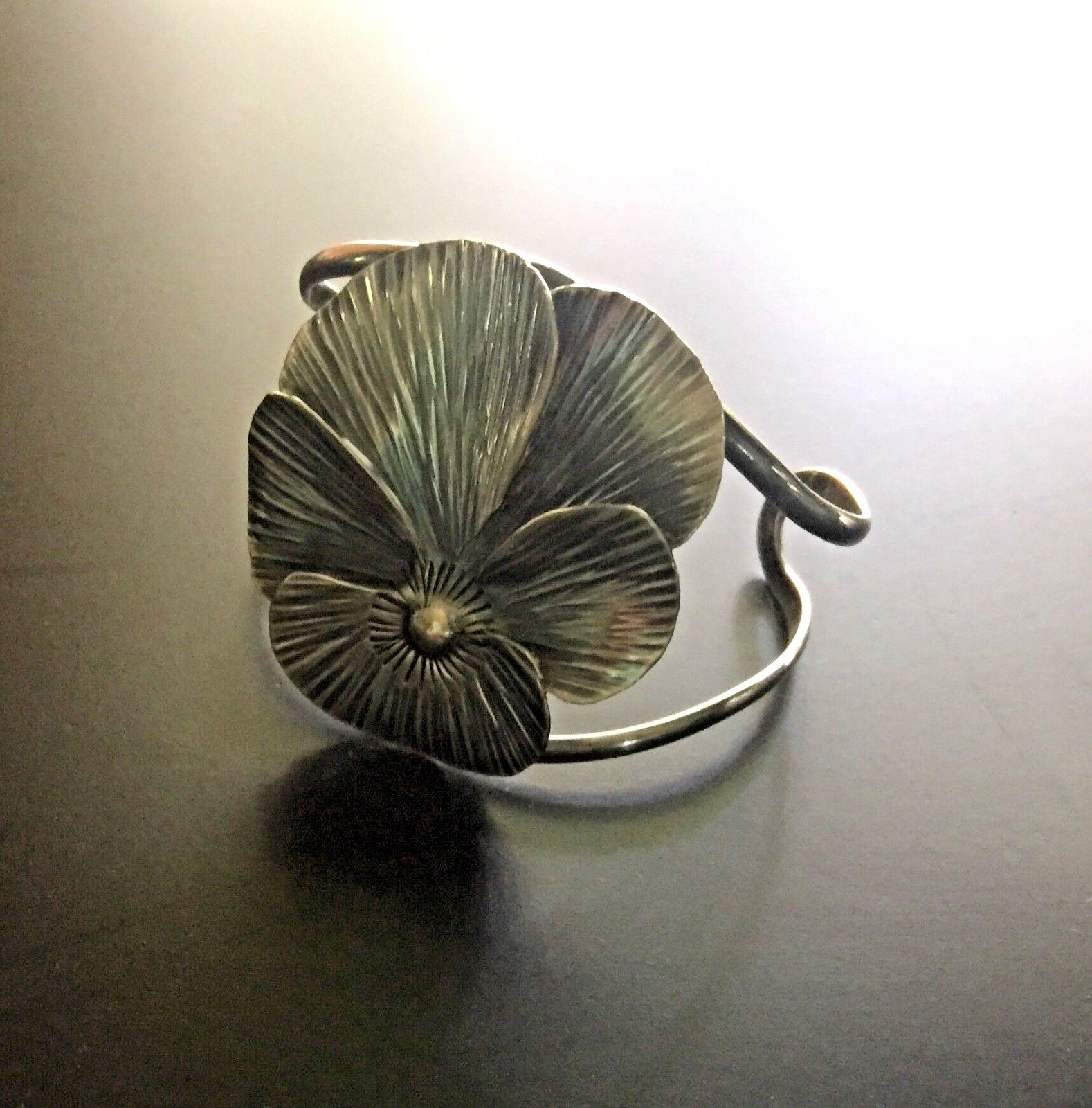 Vintage Modernist PANSY Sterling Silver Signed STUART NYE Cuff Bracelet Mid-Cent