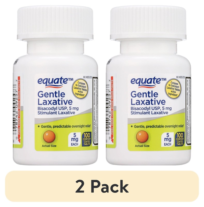 2-PACK Equate Bisacodyl 5mg Constipation Relief Gentle Laxative Tablets