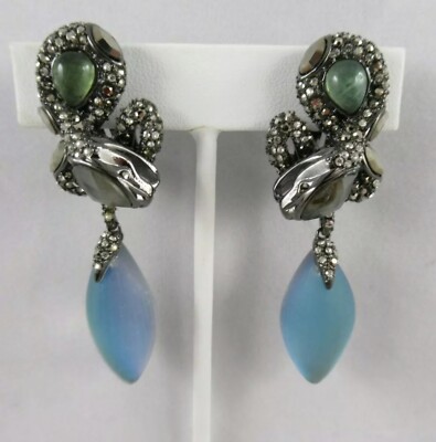 Signed Alexis Bittar Crystal & Lucite Clip-On Dangle Earrings