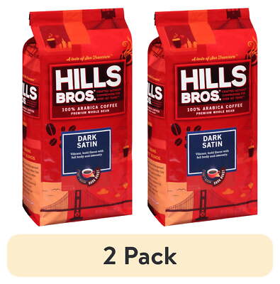 Hills Bros. 100% Arabica Whole Bean Coffee Dark Satin Premium Dark Roast 32 Oz