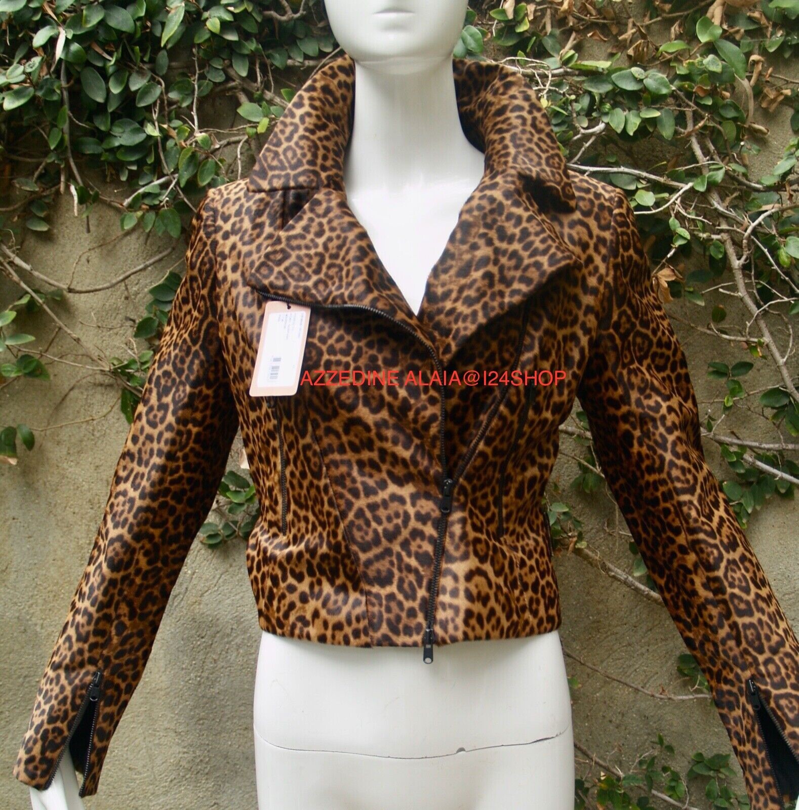 NWT AZZEDiNE ALAIA MOTOR-CYCLE-JACKET LEOPARD PONY HAIR