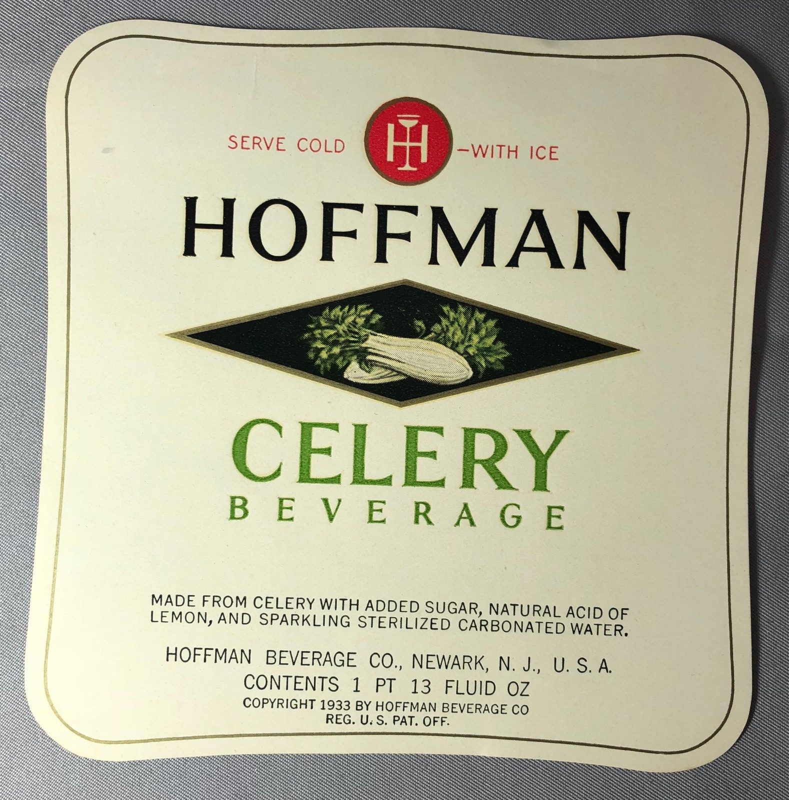 1930s Hoffman CELERY SODA Bottle Label Newark NJ Vintage Original