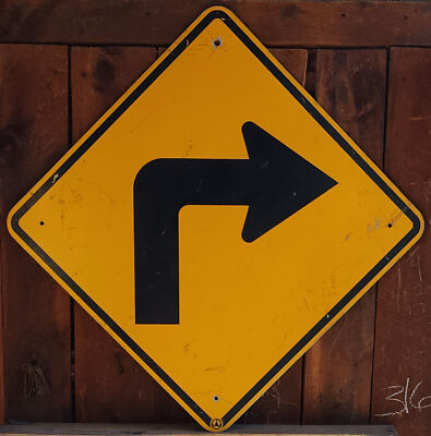 Vintage Retired 90 Degree Sharp Turn Ahead Caution Traffic