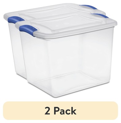 (2 Pack)  27 Qt. Clear Plastic Storage Bin, Clear Plastic Storage Container with