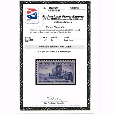 EXCEPTIONAL GENUINE SCOTT #950 MINT PRISTINE OG NH PSE CERT GRADED SUPERB 98