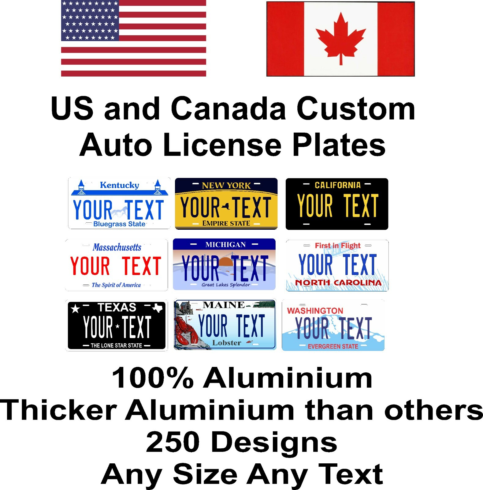 Any State Any Text 250 Designs License Plate Personalized Custom Auto Car 