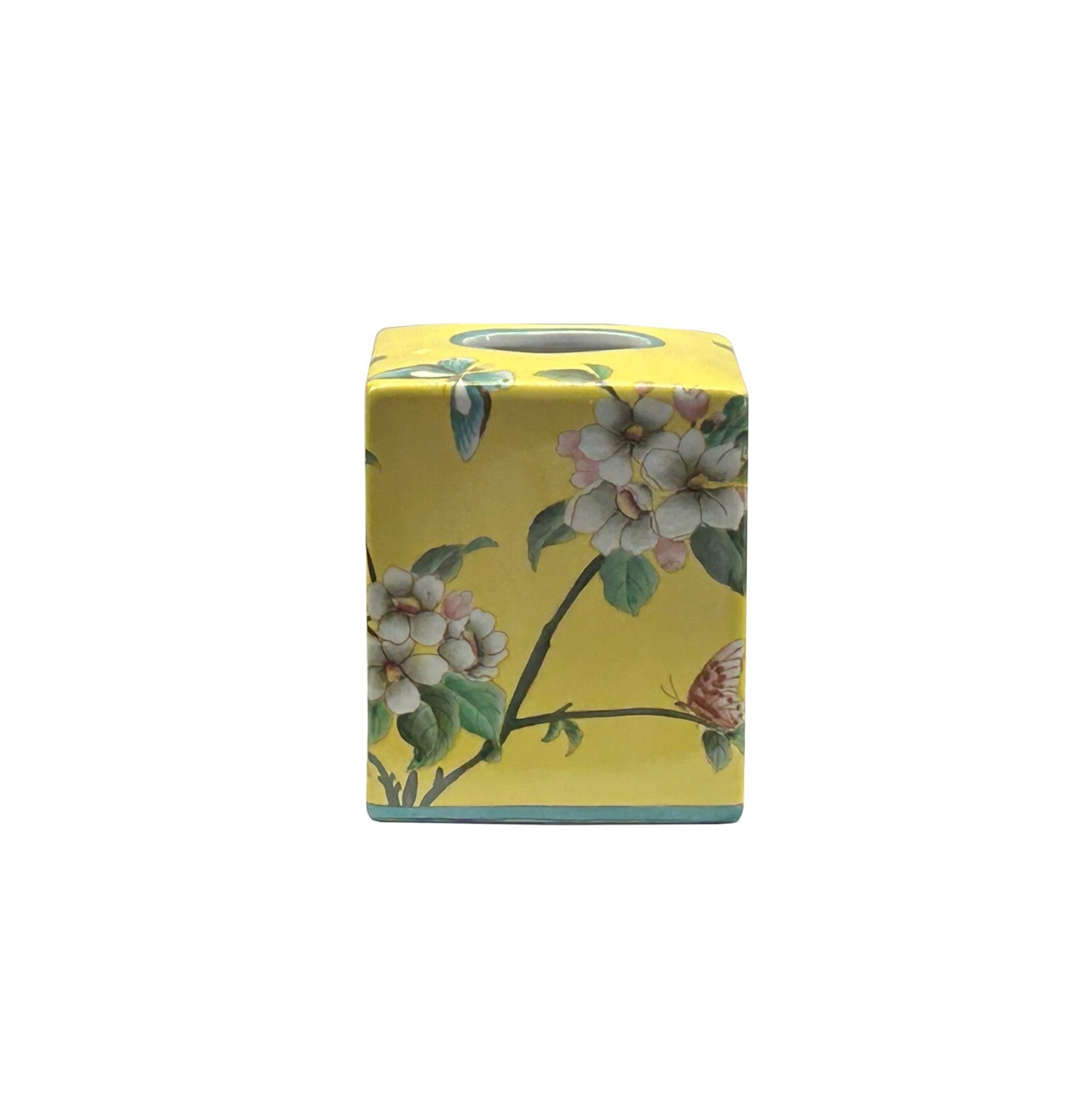 Yellow Flower Bird Graphic Square Porcelain Tissue Box Cover Container ws4819S Yellow Flower Bird Graphic Square Porcelain Tissue Box Cover Container ws4819S