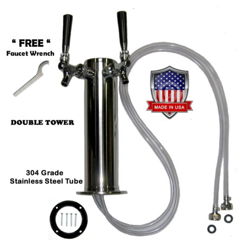 Double Tap Draft Beer Tower - MADE IN THE USA - Stainless Steel D4743SDT,.