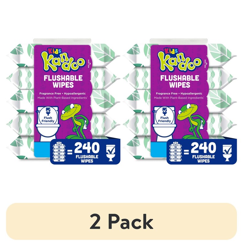 (2 Pack)  Kids Sensitive Flushable Cleansing Wet Wipes, Potty Training Ai
