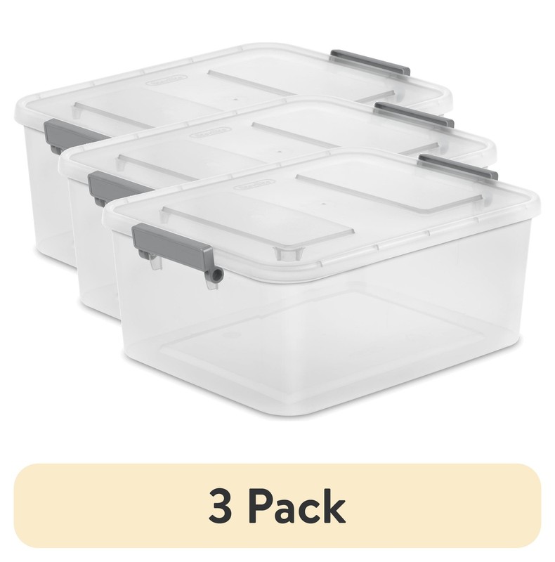 (3 Pack)  12.7 Qt. Clear Plastic Modular ID Latch Box