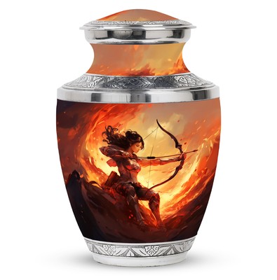 Warrior Archer in Fiery Landscape Large Large Urns For Ashes Size 10 Inch