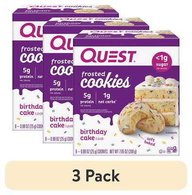 (3 Pack) Quest Frosted Protein Cookies Low Carb Gluten-Free Birthday Cake 8 Ct
