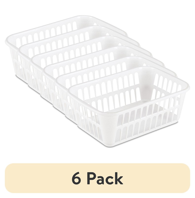 (6 Pack)  Storage Basket, Versatile Open Plastic Bin, White