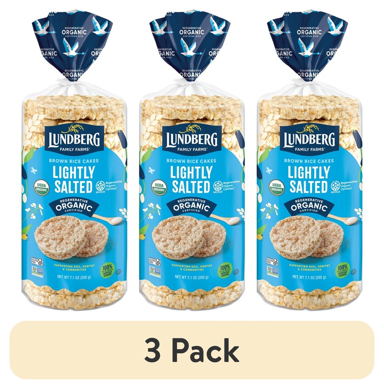 (3 Pack) Lundberg Organic Brown Rice Cakes, Lightly Salted, Vegan, Gluten-Free,