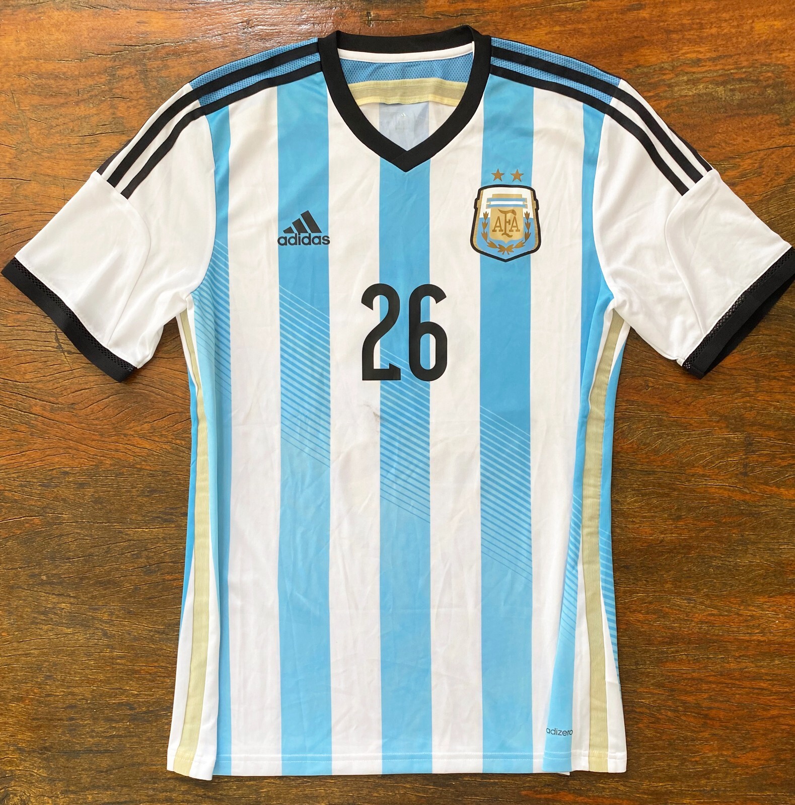 ウェア 14's World Cup Argentina Home Game SH Argentina 2014 Adidas soccer matchworn player issue #26