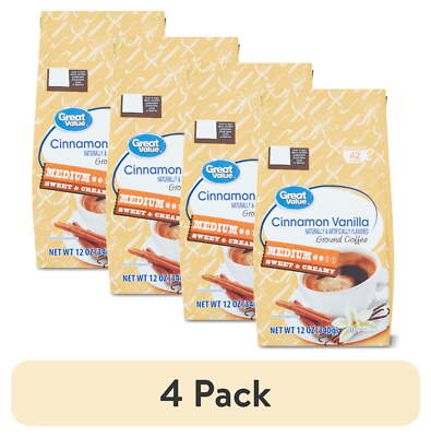 (4 Pack) Great Value Cinnamon Vanilla Ground Coffee, 12 Oz Delicate Taste Coffee