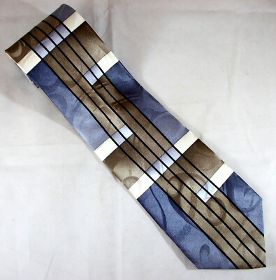 Brown & Gray Lines Enrico Cuccini Neck Tie & Pocket Square 57'' L x 4'' W (E495)