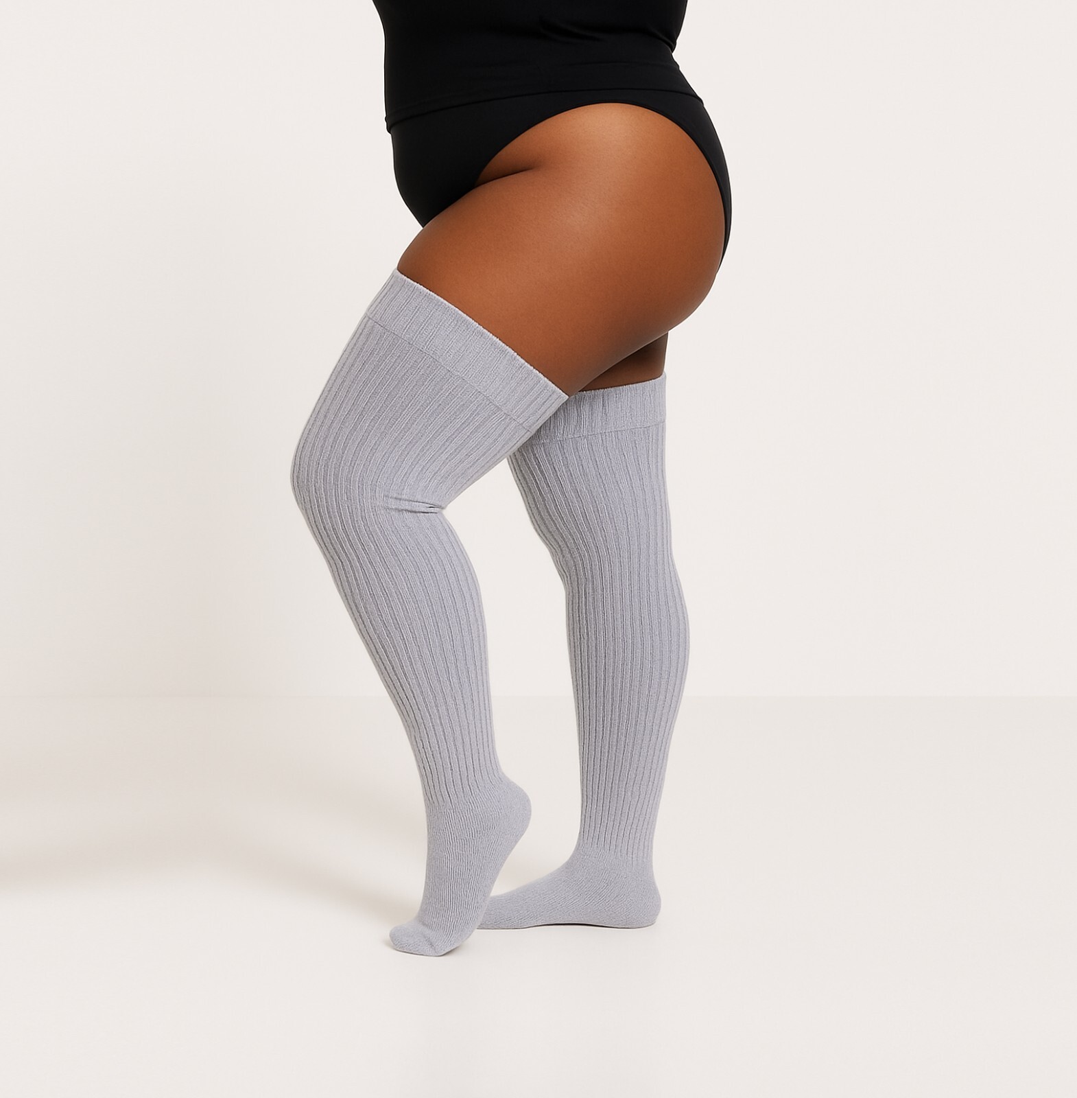 Ribbed PLUS SIZE Thigh High Socks, Gray Women's Long Over