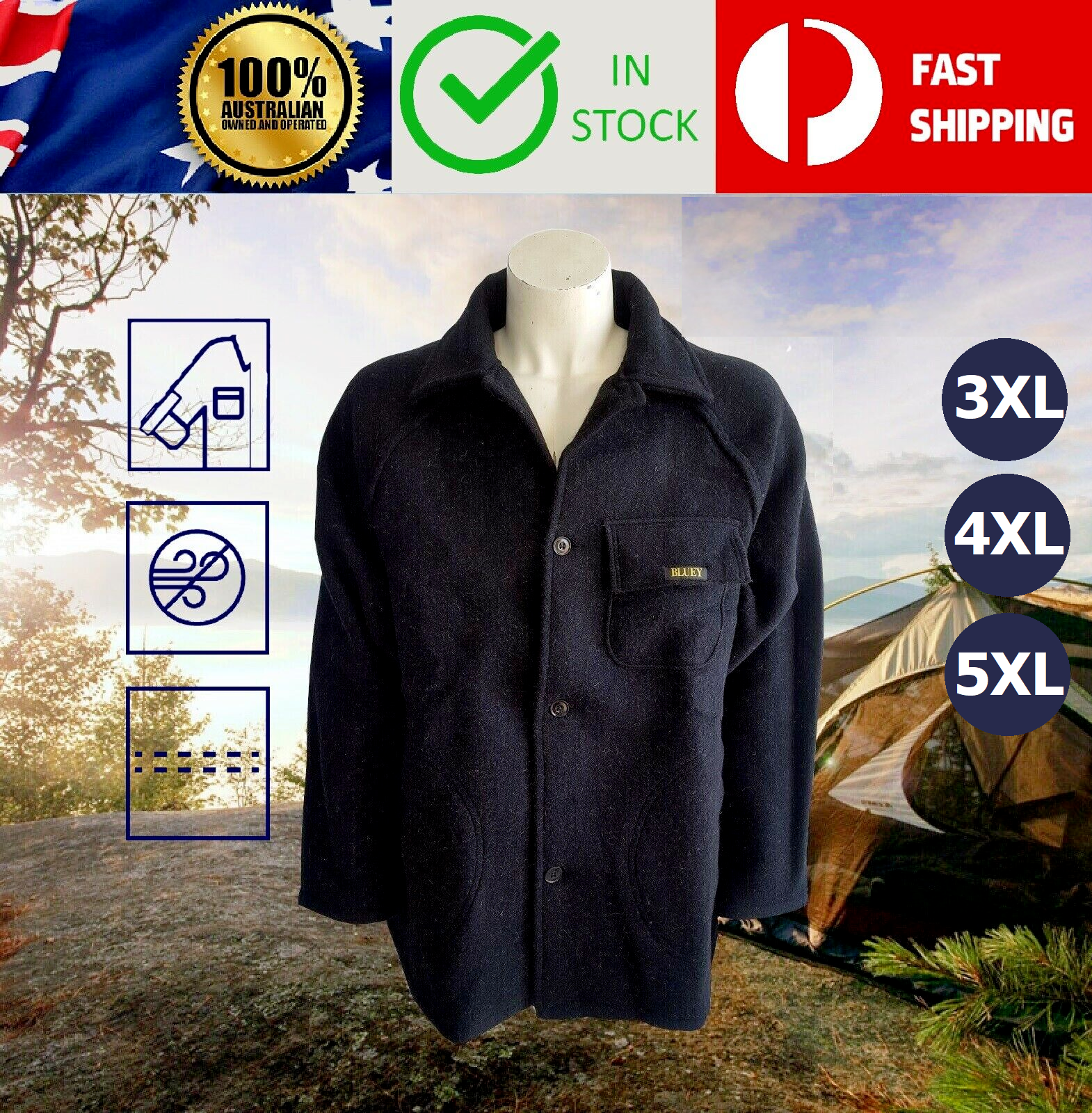 3XL 4XL 5XL Agmer Australian Made 34oz Wool Woolen Button Work