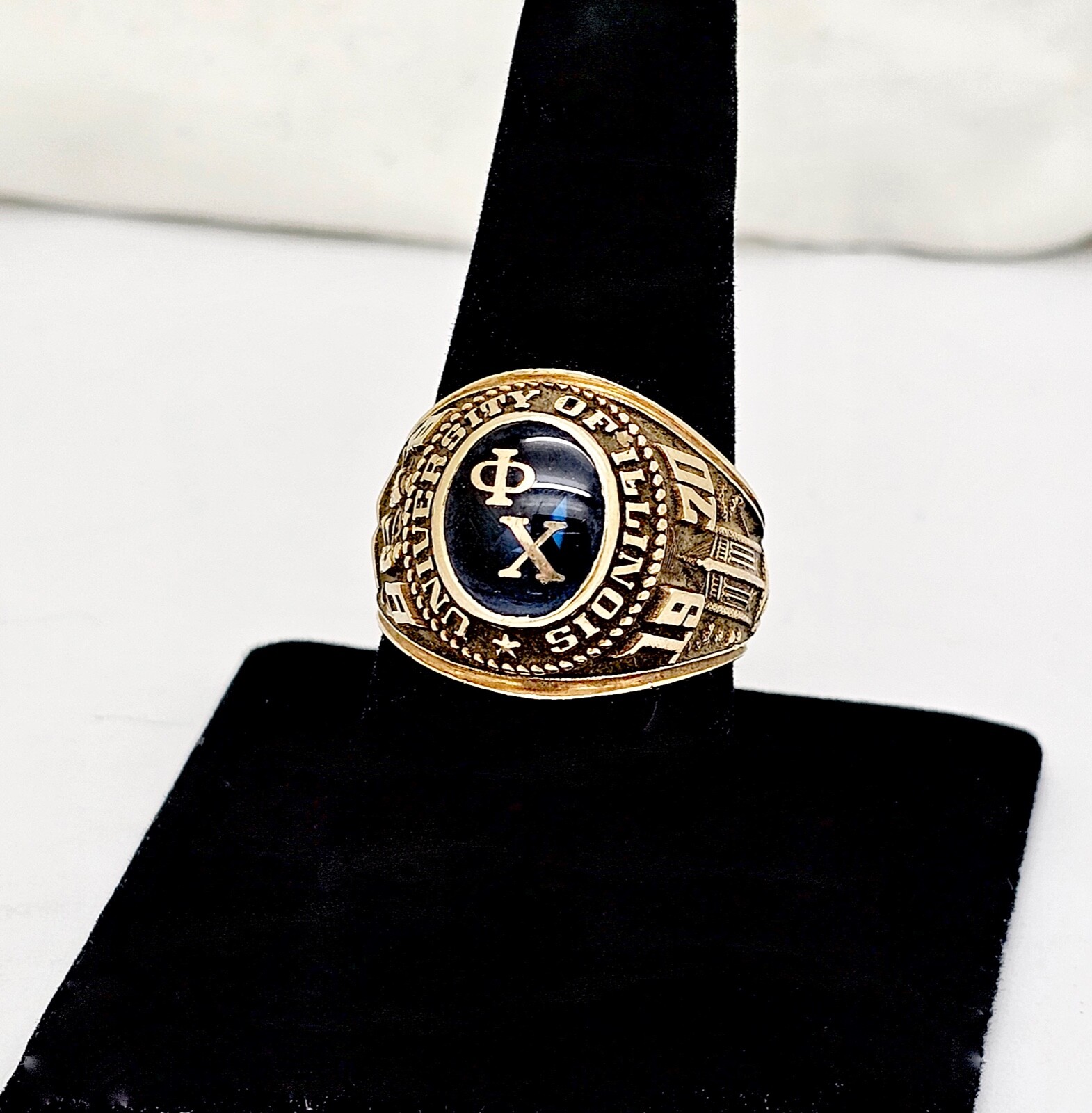 1970 UNIVERSITY OF ILLINOIS 10K GOLD LAB BLUE STONE CLASS RING,PHI