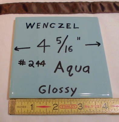 1 pc. Glossy Ceramic Tile *Blue-Green* by Wenczel Tile Co. 4-5/16''  Aqua Color
