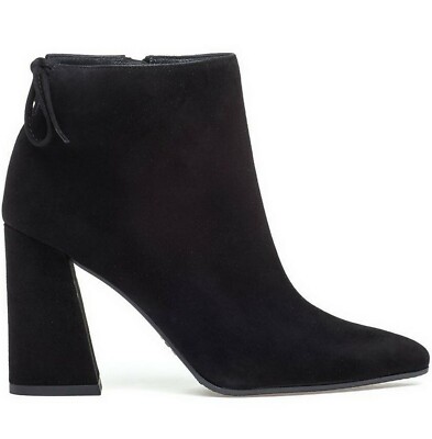 Pre-owned Stuart Weitzman Grandiose Tapered Heel Ankle Booties, Black Suede, Eur 40