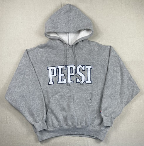 Vintage Pepsi Hoodie Mens XL Gray Sweatshirt Fleece Pullover