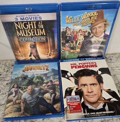 6 Blu-ray LOT: Night at Museum Trilogy/Mr. Popper's/Journey 2/WillybWonka