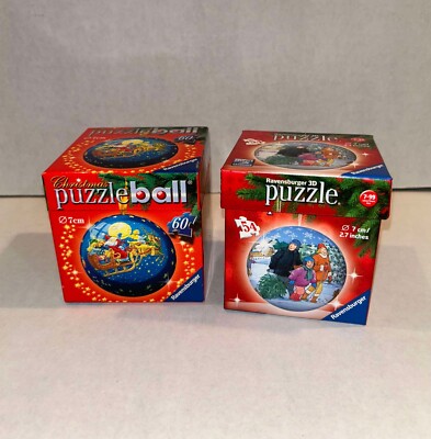LOT 2 Christmas RAVENSBURGER 3D Sphere Puzzle Balls SANTA 2008 2012 In Box