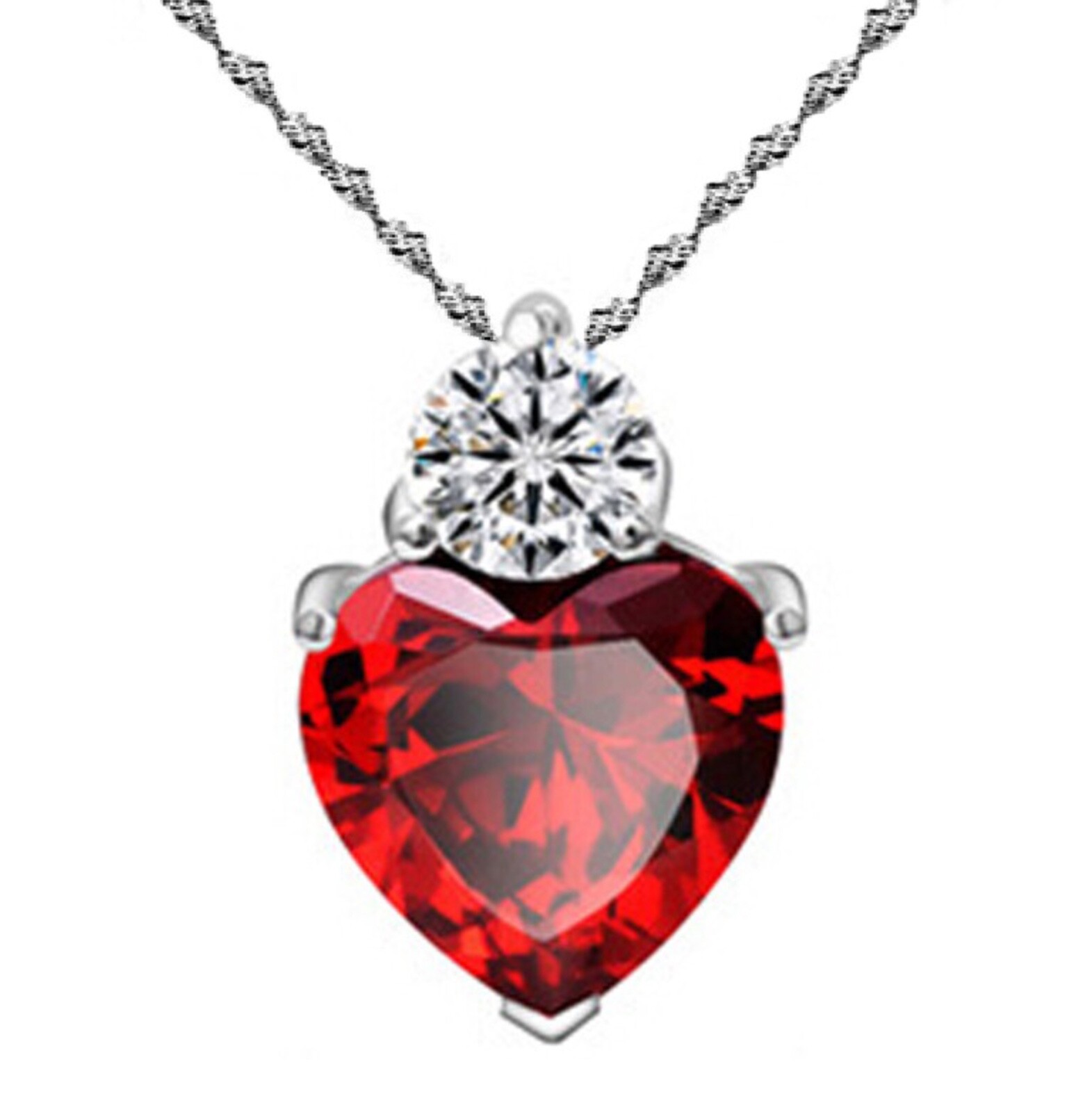 925 Sterling Silver RED Love Heart Cubic Zirconia CZ Pendant