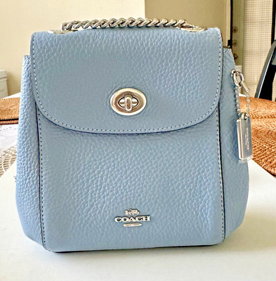 Coach Convertible Leather Mini Backpack, cornflower, 7.25in x 6.5in x 3.25in